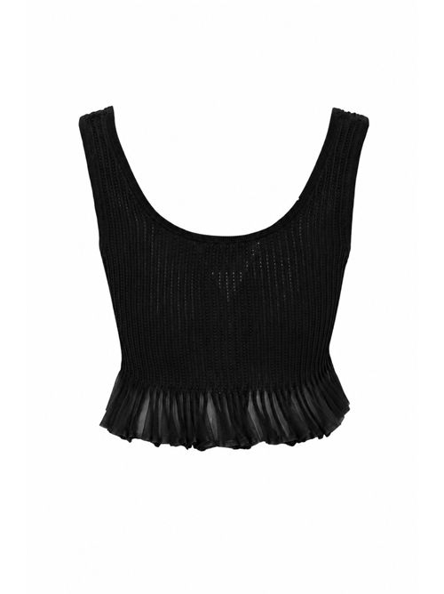 Top in maglia di viscosa à jour con fondo plissé Nero Elisabetta Franchi | TK74B61E2110
